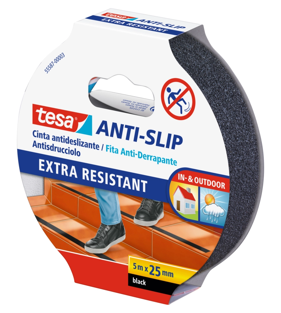 NASTRO ANTISCIVOLO ANTI-SLIP NERO, 25 MM X 5 MT - TESA